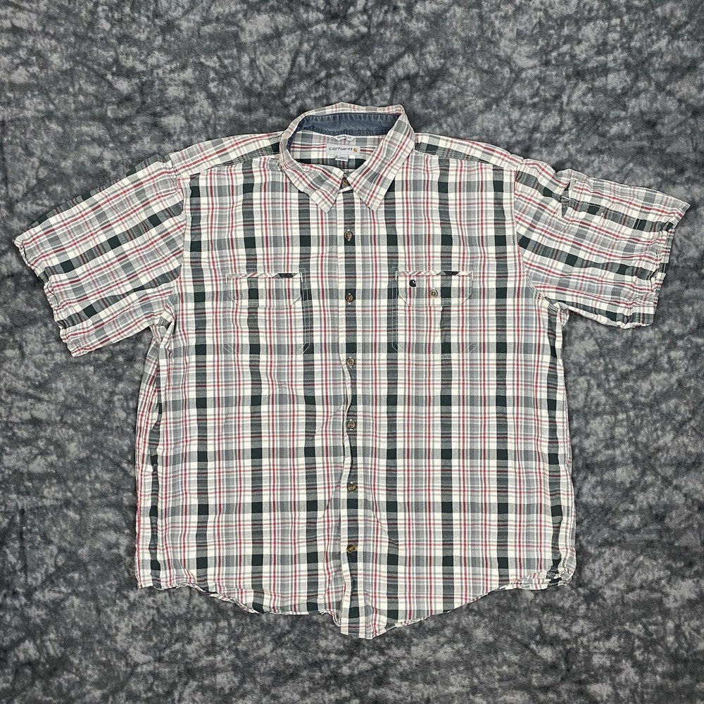 Carhart Relaxed Fit Button Up Shirt Mens 2XL XXL Multicolor Plaid Short Sleeve